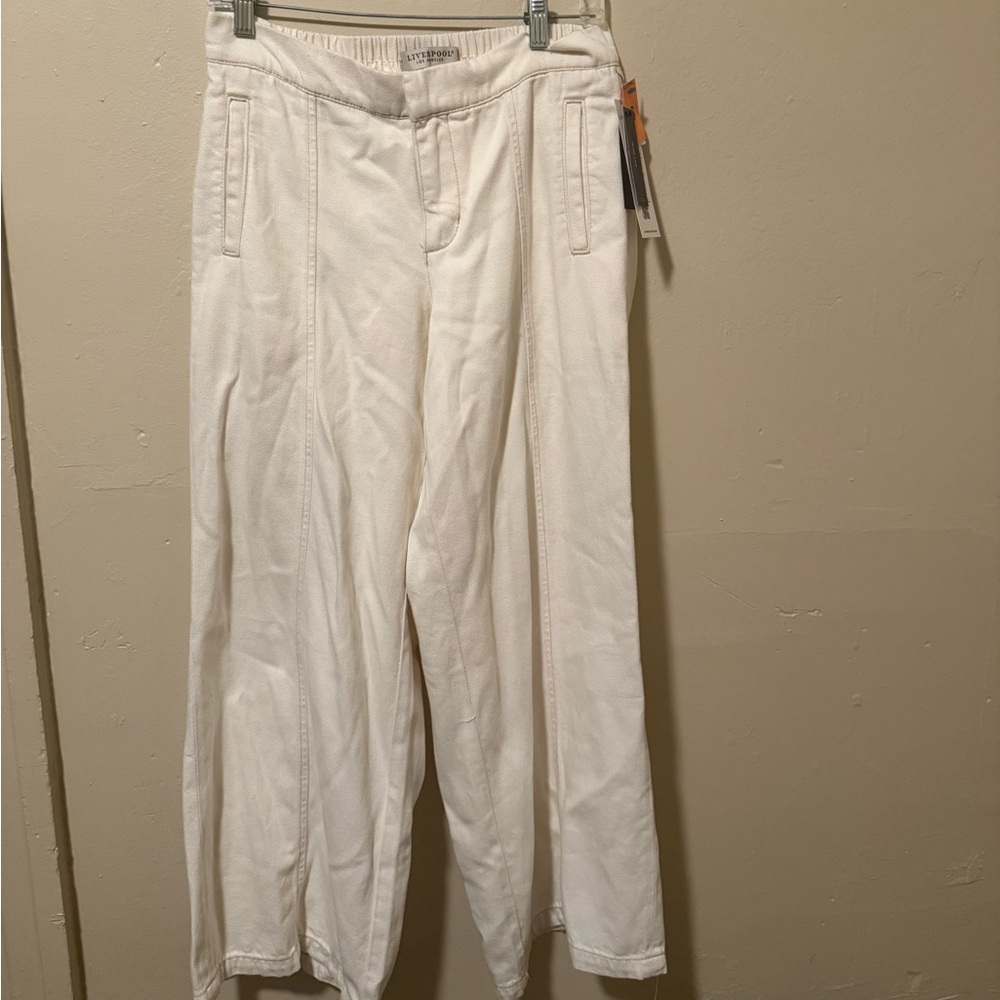 NWT Liverpool Women's Wide Leg Mid-Rise Trouser with Elastic Back Waistband